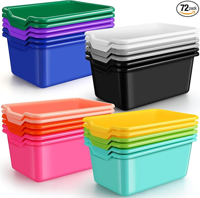 Dandat 72 Pcs Book Bins for Classroom Plastic Cubby Bins Bulk Classroom Storage by Dandat