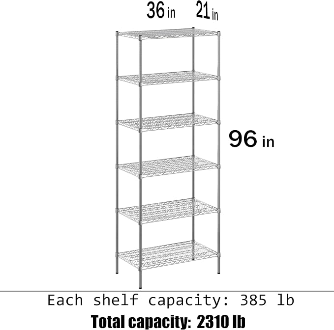 21" Deep x 36" Wide x 96" Height Wire Shelving Kit | 6-Tier | NSF Commercial - Image 3