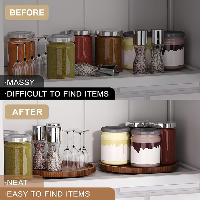 Lazy Susan Organizer for Kitchen, Bamboo Turntable for Cabinet, Middle（Brown） - Image 5