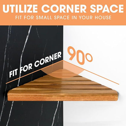 ENKEZI Acacia 2, 3 Tiers Corner Shower Shelf, Triangular Corner Shelf Wooden - Image 4