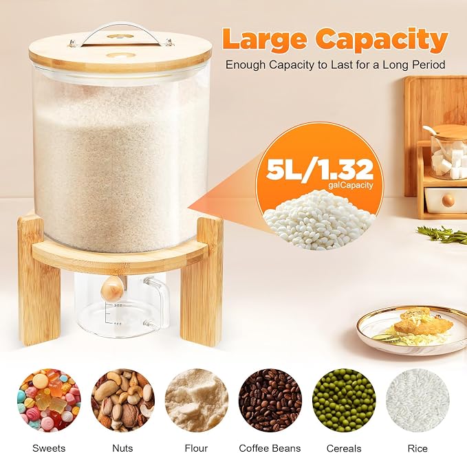 1.32gal Glass Rice Dispenser - Image 4