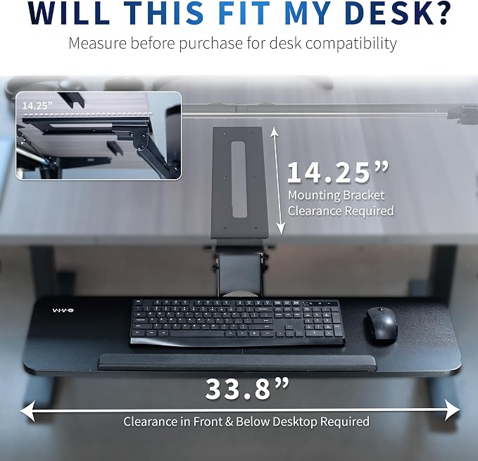 VIVO Adjustable Computer Keyboard and Mouse Platform Tray, 34 x 10 inch - Image 4