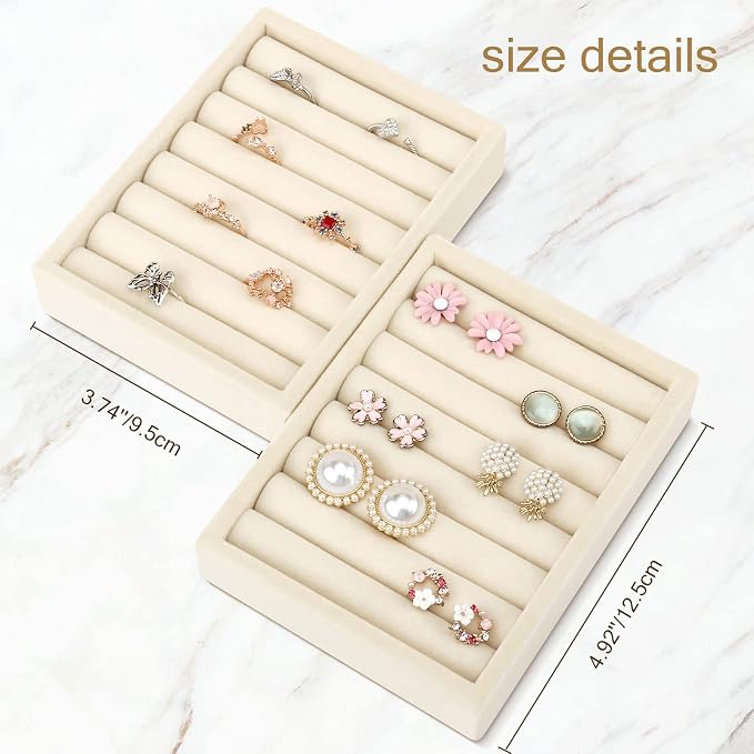 DesignSter Small Jewelry Tray-Ring Organizer 2PCS Premium Velvet Rings Earrings - Image 3