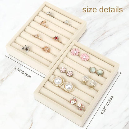 DesignSter Small Jewelry Tray-Ring Organizer 2PCS Premium Velvet Rings Earrings - Image 3