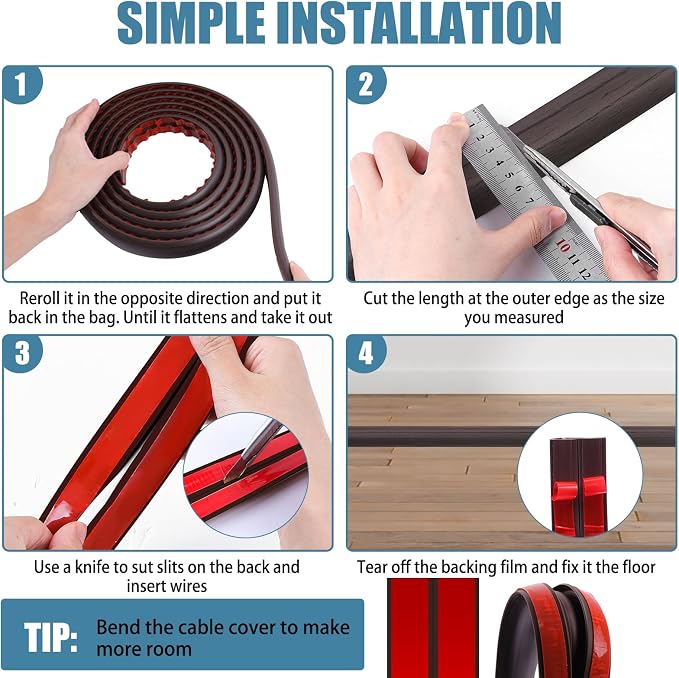 Floor Cord Covers for Wires 20FT Cable Hider Wire Cover Self Adhesive Cord - Image 5