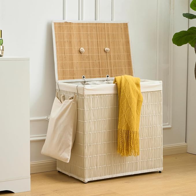 Laundry Hamper with Lid, 39.6 Gallon Large Laundry Basket 2 Removable Liner Bags - Image 3