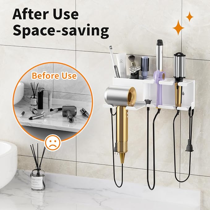 Hair Dryer Holder, Hair Tool Organizer, Blow Dryer Hanger Wall Mount - Image 4