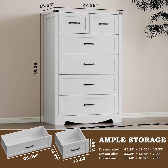 Tall 6-Drawer Dresser for Bedroom, Modern Wooden Chest of Drawers - Image 2