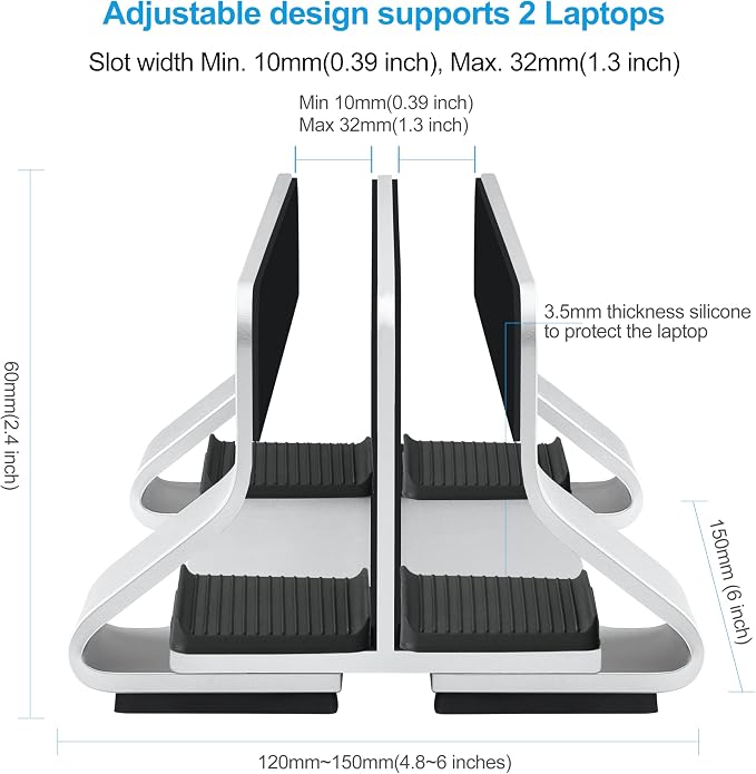 Aluminum Dual Vertical Laptop Stand Dock Holder, Supports 2 Devices, Adjustable - Image 4