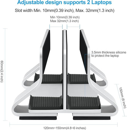 Aluminum Dual Vertical Laptop Stand Dock Holder, Supports 2 Devices, Adjustable - Image 4