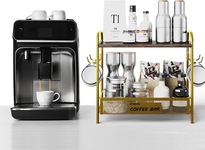 Coffee Bar Organizer for Countertop Station, Simple Assembly 2 Tier Shelf for - Image 6