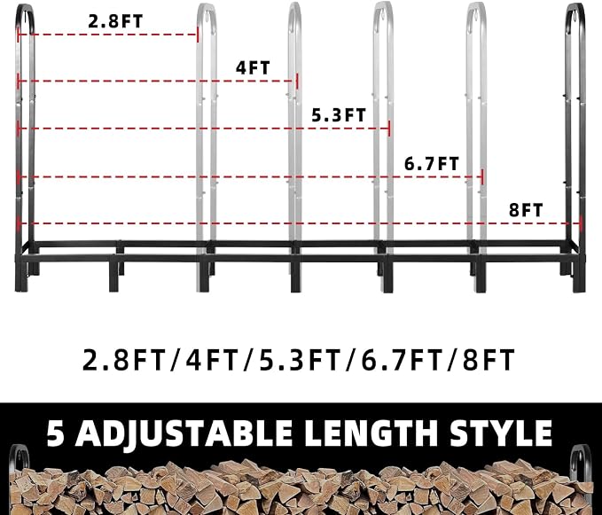 8FT Firewood Rack Outdoor, Heavy Duty Adjustable Firewood log Storage & Holder - Image 2
