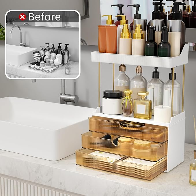 5 Tier 3 Drawers Makeup Organizer, 2 Set Bathroom Organizers and Storage - Image 4
