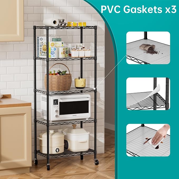SINGAYE 5 Shelves Storage Shelf Wire Closet Bathroom Organizers Metal Pantry - Image 5