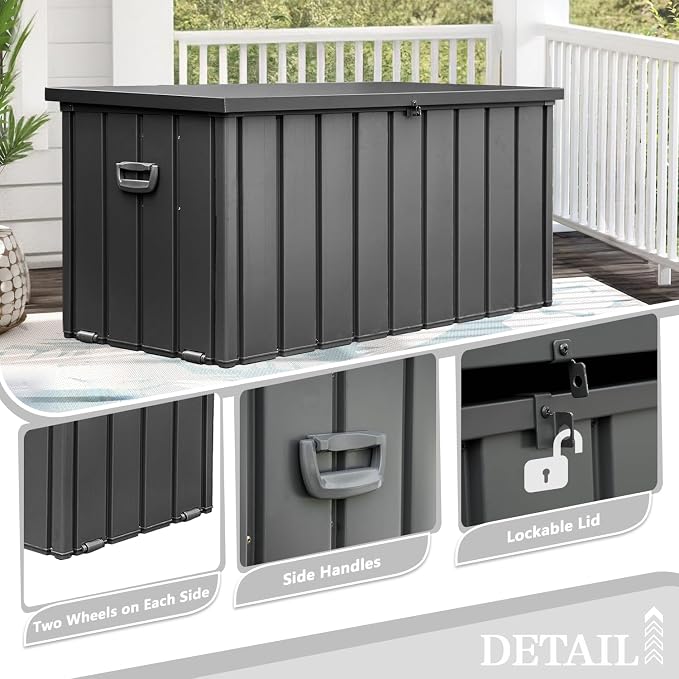 Domi 120 Gallon Deck Box, Metal Outdoor Storage Box - Image 6