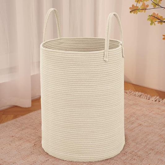 Large Woven Laundry Basket Hamper, 80L Cotton Rope Storage Bin by JMvicyroam