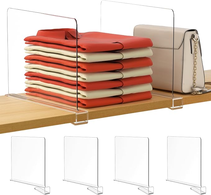 HBlife 12 Inches Tall Clear Shelf Dividers, 4 Pack Purse Organizer by HBlife