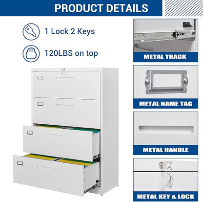 Lateral File Cabinet with Lock, 4 Drawer Large Metal Filing Cabinet, Home - Image 6