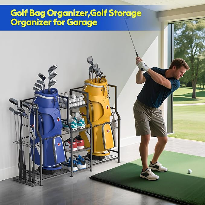 samstar Golf Storage Garage Organizer, Golf Bag Storage Stand 2 Golf Bags and - Image 2