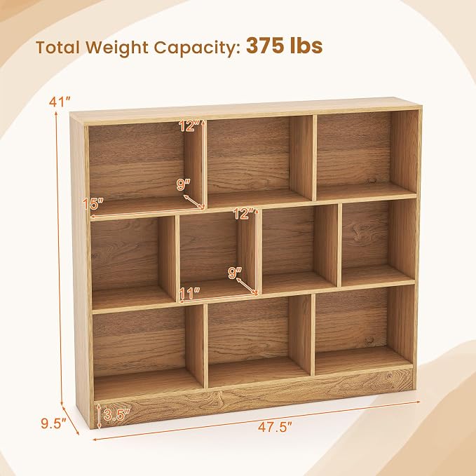 Giantex 10 Cube Bookcase, 4-Tier Freestanding Bookshelf w/ 10 Open Compartments - Image 2