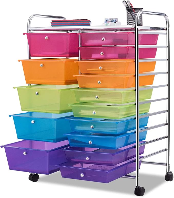 Giantex 15 Drawer Rolling Storage Cart Tools Scrapbook Paper Office School - Image 7