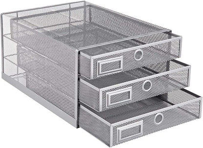 Annova Desk Organizer Wire Mesh 3 Tier Sliding Drawers Paper - Image 4