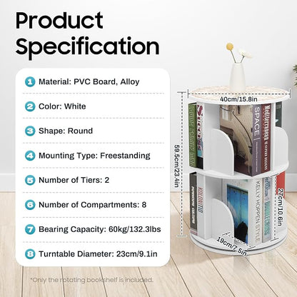 Rotating Bookshelf, 360° Spinning Bookcase - Image 2