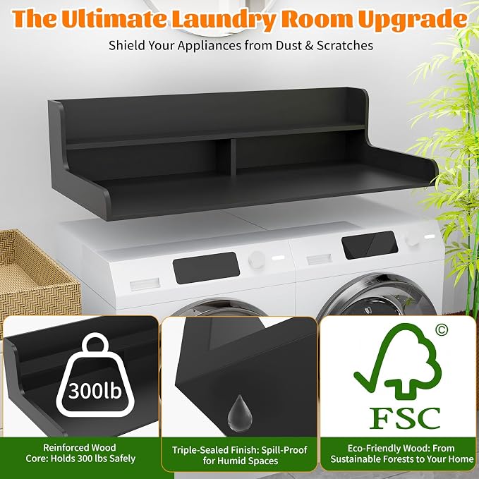 2-Tier Washer Dryer Countertop, Wood Laundry Countertop - Image 3