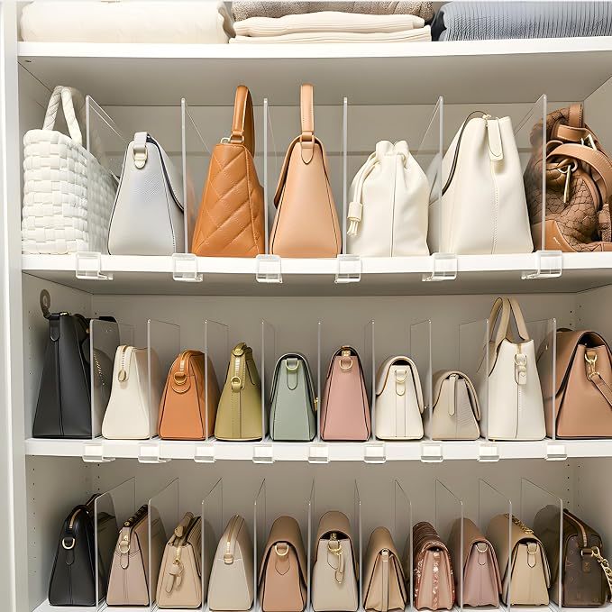 Purse Organizer for Closet Shelf Dividers: 8-Pack Adjustable Clear Acrylic Bag - Image 6