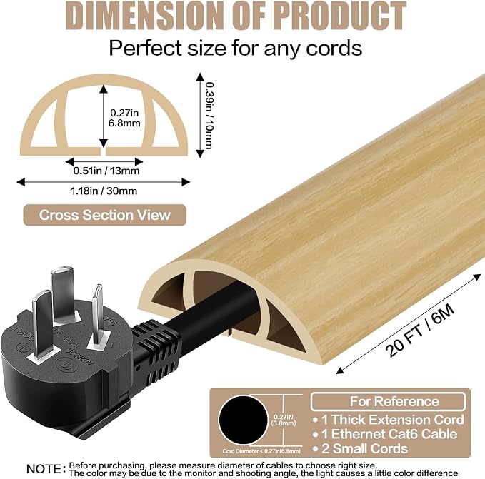 Floor Cord Cover Self Adhesive Cord Hider, 20FT Cable Management, Extension - Image 2