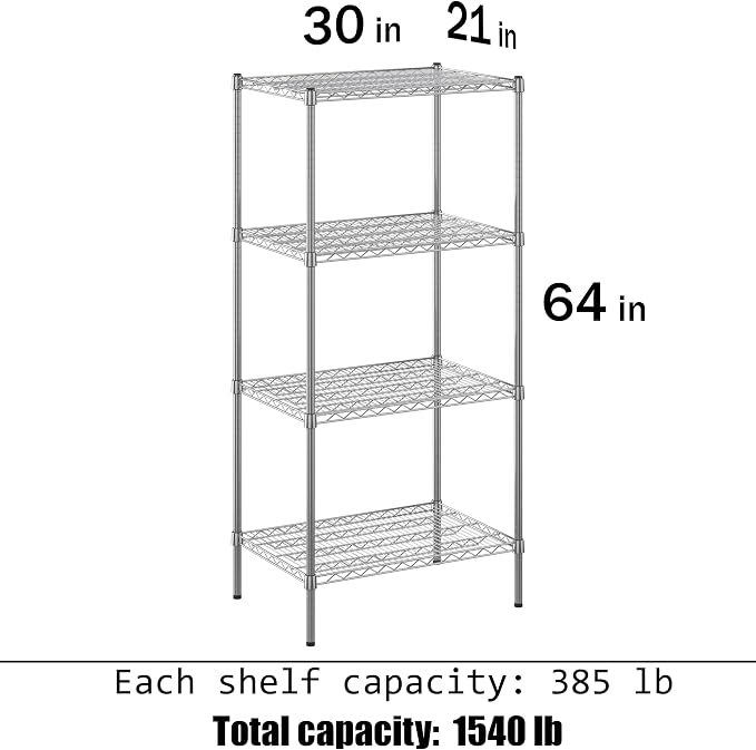 21" Deep x 30" Wide x 64" Height Wire Shelving Kit | 4-Tier | NSF Commercial - Image 3