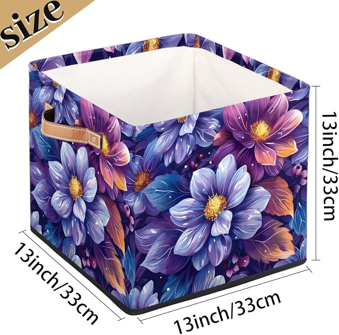 TropicalLife 13x13x13 Inch Large Fabric Storage Cube Vintage Floral Foldable - Image 4