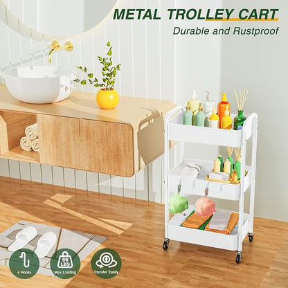 LEHOM 3 Tier Rolling Utility Cart, Metal Trolley Cart - Image 2