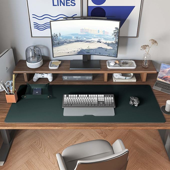 DAWNTREES Dark Green Desk Mat, Leather Desk Pad, Cork Desk Mat Protector - Image 5