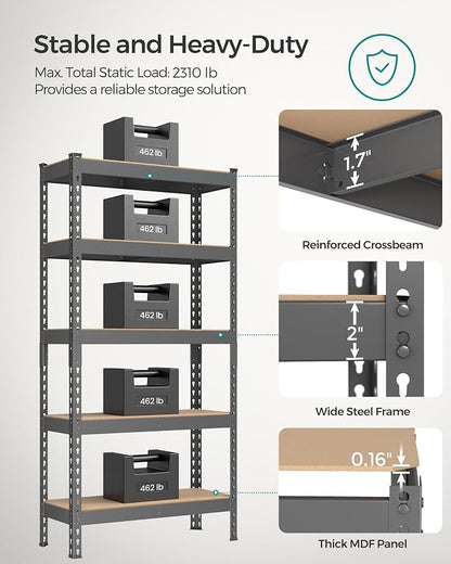 SONGMICS 5-Tier Storage Shelves, Load 2310 lb, Boltless Assembly, Adjustable - Image 4