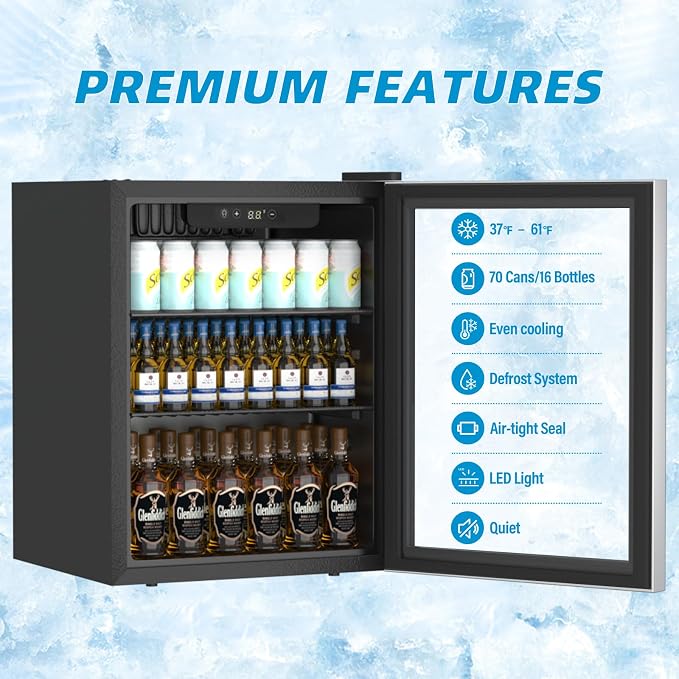 1.6 Cubic Feet Mini Fridge, 70 Can Freestanding Beverage Refrigerator - Image 3