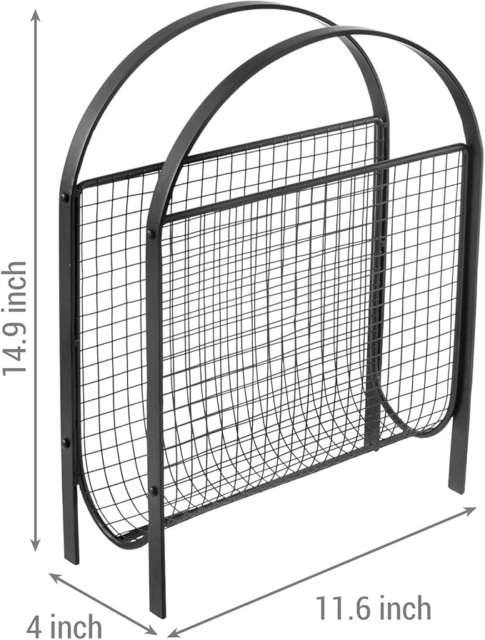 MyGift Mid-Century Design Magazine Rack, Matte Black Tone Metal Mesh - Image 5