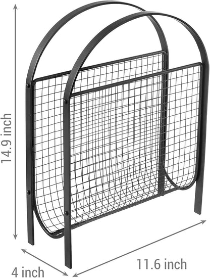 MyGift Mid-Century Design Magazine Rack, Matte Black Tone Metal Mesh - Image 5