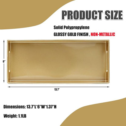 Plastic Gold Vanity Tray with Handles, Small Decorative Tray Desktop Storage - Image 2