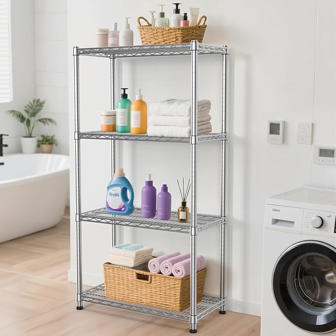 Metal Shelving Unit 4 Tier Storage Shelves Rack Metal Shelf Adjustable Wire - Image 2