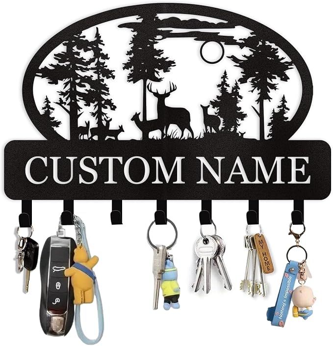Personalized Key Holder for Wall, Custom Metal Deer Cabin Key Hooks by Dyoart