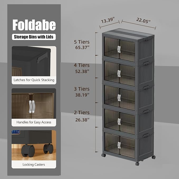 Stackable Storage Bins, Collapsible Plastic Container Bins - Image 2