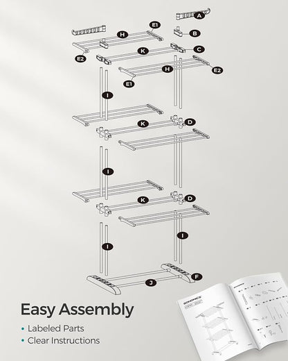 SONGMICS Clothes Drying Rack Stand 4-Tier, Foldable Laundry Drying Rack - Image 8