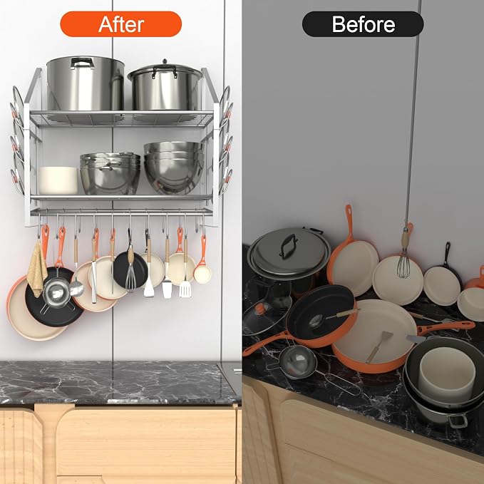 28 Inch Pot Rack Wall Mounted, 2 Tier Pots and Pans Organizer - Image 7