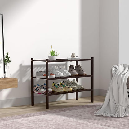 3 Tier Bamboo Shoe Rack for Closet Free Standing Wood Shoe Shelf for Entryway - Image 7