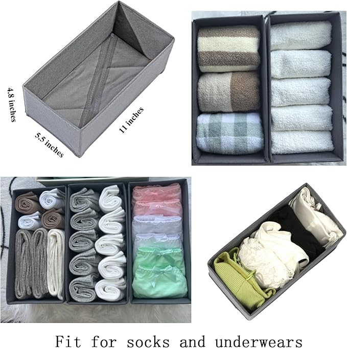 Sock Drawer Organizer Set of 3 Pack Gray, Closet Foldable Dresser Storage Bins - Image 3