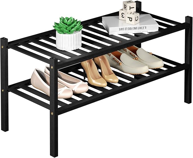 2 Tier Bamboo Shoe Rack for Closet Free Standing Wood Shoe Shelf for Entryway by ROMGUAR+CRAFT