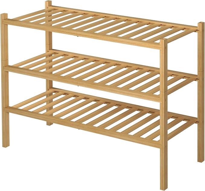 3 Tier Bamboo Shoe Rack for Closet Free Standing Wood Shoe Shelf Storage - Image 8