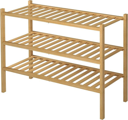 3 Tier Bamboo Shoe Rack for Closet Free Standing Wood Shoe Shelf Storage - Image 8