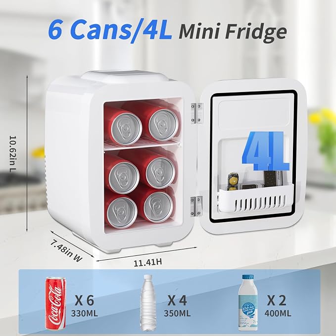 Mini Fridge, 4 Liter/6 Cans Small Refrigerator - Image 2